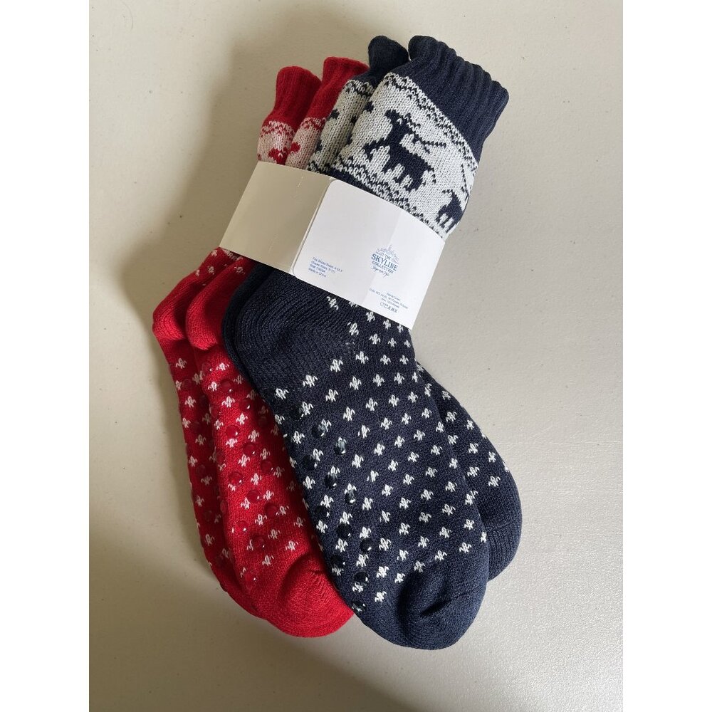 NWT The Skyline Collection 2 Pair Of Sherpa Lined Slipper Socks Womans 4-10.5  R